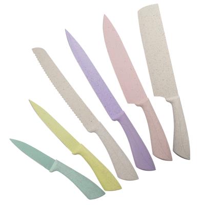 China Minimalist Environmental Non-stick Coating Knife With Slicing Knife Wheat Straw Material Coating Knives for sale