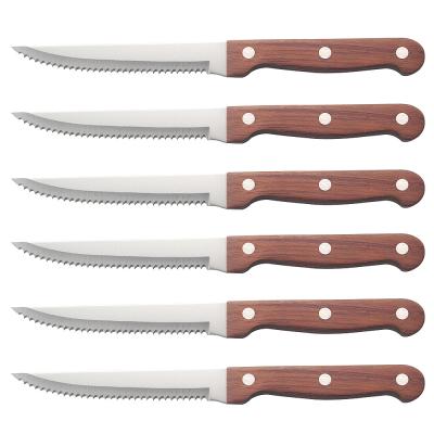 China Sustainable Full-Tang Steak Knife Set With Pink Wooden Handle Steak Knives for sale