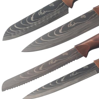 China Durable Damascus Laser Knife Sets With Handle Chef Knife Set Knife Set Copper Coating Kitchen for sale