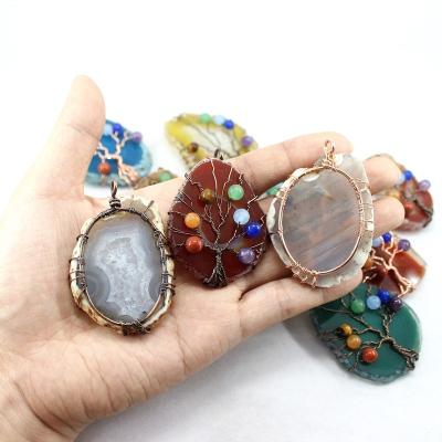 China TangYi Crystal Pendant Mixed Seven 7 Chakra Natural Stone TRENDY Colorful Agate Dish Healing For Jewelry Making Necklace Accessories for sale