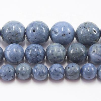 China Jewelry Necklace Bracelet Earring TangYi 6 8 10 12 14MM Polish Smooth Blue Coral Round Loose Strand Stone Beads For Jewelry Making Bracelets Necklace Accessories for sale