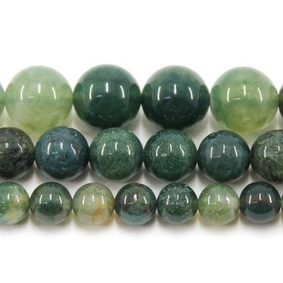 China Jewelry Necklace Bracelet Earring Making TangYi Natural Polish Smooth Agate Moss 4 6 8 10MM Round Loose Stone Beads For Jewelry Making Bracelet Necklace Accessories for sale