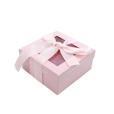 China Recyclable Custom Packaging Gift Box With PVC Window Wedding Gift Box Pink Gift Box With Lid for sale