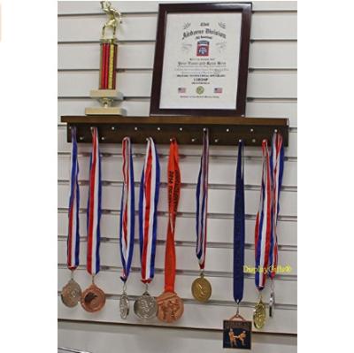 China Custom Europe Lanyard Award Medal Display Rack Hanger and Trophy Shelf Wall Mount 2 Feet Long for sale