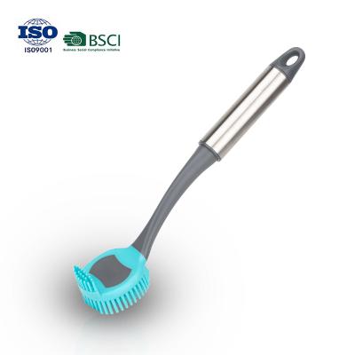 China Viable Hot Selling TPR Silicone Brush Stainless Steel Stainless Steel Handle Kitchen Amazon Tools Dish Washing Scrubber Cleaning Brush for sale