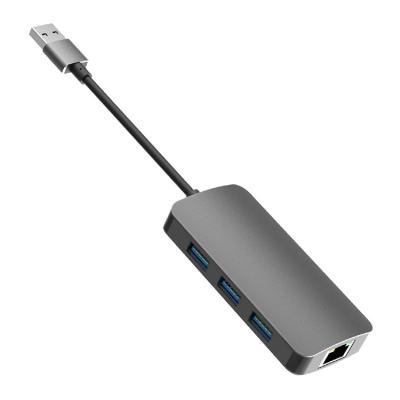 China ABS+aluminium alloy Fast delivery multifunction 4 in 1 usb hub computer usb to rj45 + usb x 3 hub computer transfer data usb hub adapter for sale