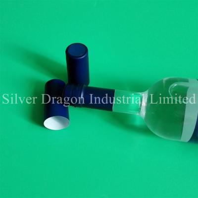 China Blue PVC shrink capsules, size 30.5 x 65mm, with tear strip and perforations for sale