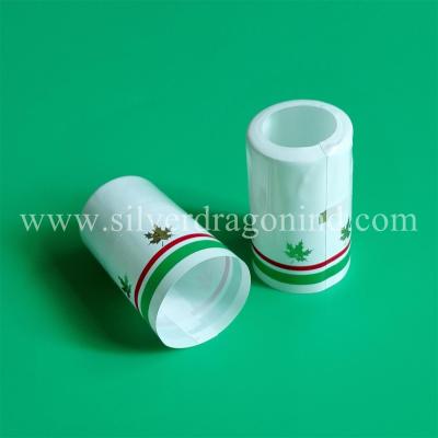 China Printed PVC shrink capsules for olive oil, size 30x56mm, with tear strip, easy open, no top cover for sale