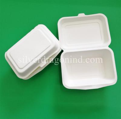 China Disposable Biodegradable Sugarcane Pulp Paper Lunch Box, sugarcane clamshell 600ml for sale