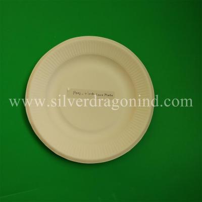 China Biodegradable Sugarcane Pulp Paper lace plate, 7 inch Bagasse round lace plate, P002 for sale