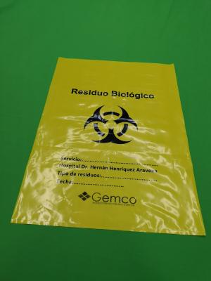 China Yellow biohazard plastic bags, size 300x500x0.08mm, print one color one side, for hospital use for sale