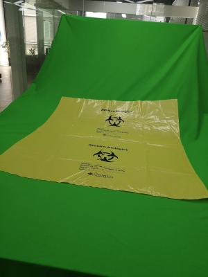 China Yellow biohazard plastic bags, size 800x1000x0.08mm, print one color one side, for hospital use for sale