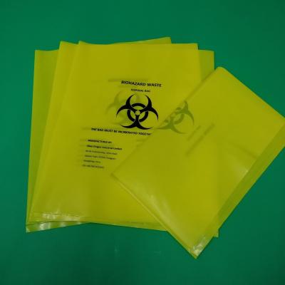 China Yellow biohazard disposable bag, size 300x360x0.12mm, print one color one side, for hospital use for sale