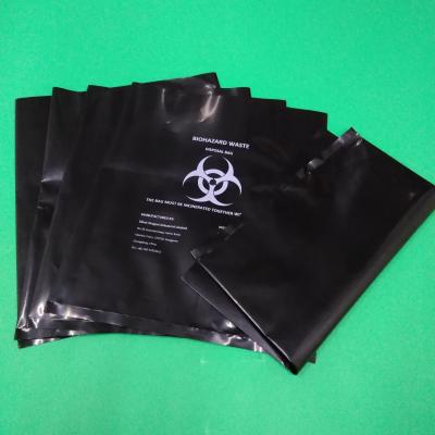 China Black biohazard disposable bag, size 300x360x0.12mm, print one color one side, for hospital use for sale