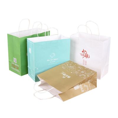 China Recyclable Custom Printed Your Own Logo White Brown Kraft Gift Craft Shopping Paper Bag With Handles for sale