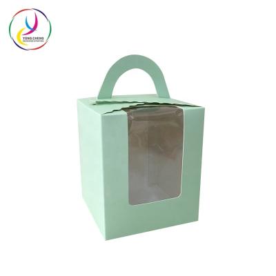 China Fashion Recyclable Design Clear Plastic Window Cup Cake Boxes With Handle for sale