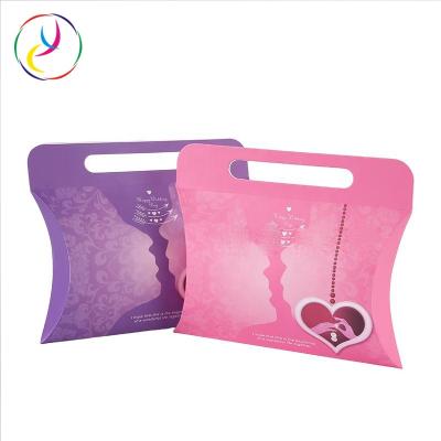 China Recyclable Cute Cardboard Pillow Packaging Earring Paper Box With Handle for sale