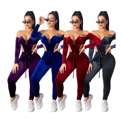 China Breathable Tops Womens 2 Piece Solid Color Long Sleeve Jumpsuit And Sweatpants Jogging Sets for sale