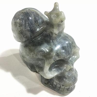 China China Natural Quartz Feldspar Labrador Stone Skull Hot Selling Crystal Carving Animal Home Decoration for sale