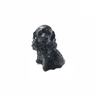 China China Wholesale Hand Carved Stone Natural Obsidian Healing Reiki Dog Statue Crystal Home Decor Gifts for sale