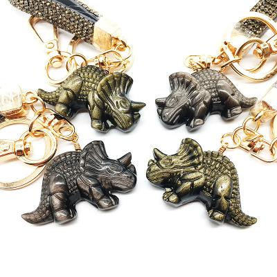 China Natural Obsidian Dinosaur Gem China Healing Cartoon Animal Crystal Key Chain for sale