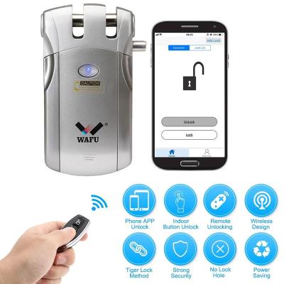 China WAFU Home American Style Entry Smart Keyless Door Lock Anti-theft Wireless Locks For Home + Remote Sliver 4 Keys (WF-018U) for sale