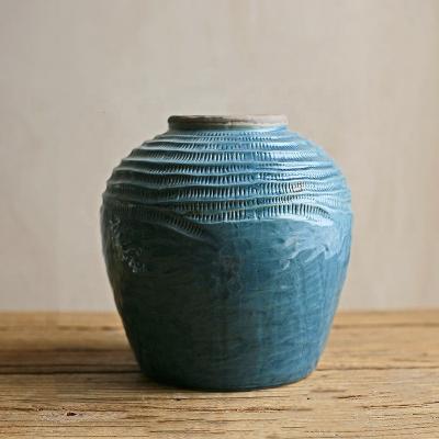 China Blue Green Ceramic Pot Vase Clay Pot Dried Flower Arrangement Large Capacity Ceramic Vintage Vases Items for sale