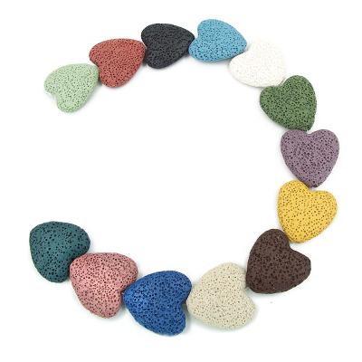 China DIY Jewelry Accessory Natural Mixed Color Essential Oil Wholesale Heart Shape Lava Stone Jewelry Making Loose Beads For for sale