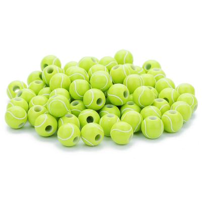 China 50pcs/Ball Cheap Wholesale Environmental Friendly DIY Making Tennis Ball Sports 11mm Acrylic Beads For Jewelry Findings Accessories Bracelet Making for sale