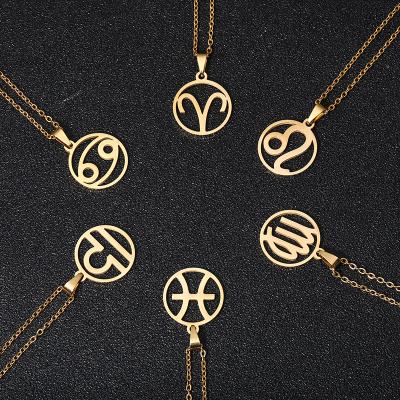 China Hot 12 Zodiac Sign Stainless Steel Custom Fashion Style Pendant Necklace With Gold Plated Color for sale