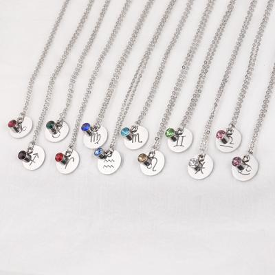 China Lucky Stone Silver Zodiac Stone Birthstone Fashoin Birthday Gift Stainless Steel Jewelry Pendant Necklace for sale