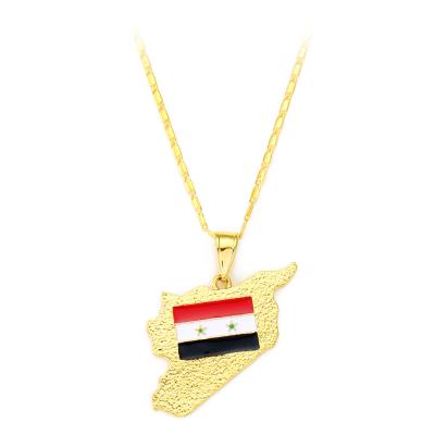 China ALLOY Fashion Enameled Copper Alloy HIP HOP Personalized Syrians Syria National Flag Map Vogue Gold Jewelry Pendant Necklace for sale