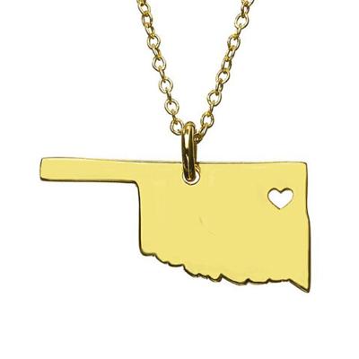 China CLASSIC Fashion Popular Gift African Stainless Steel Gold Plated USA State Oklahoma Map Shape Jewelry Pendant Necklace for sale