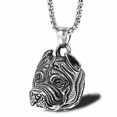 China Mens Titanium Stainless Steel Bulldog Head Animal Dog Jewelry Pendant Necklace for sale