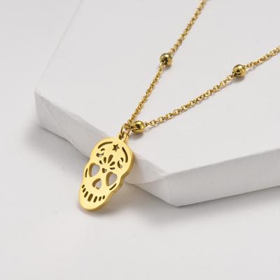 China Baoyan Fashion Wholesale Stainless Steel Environmental Friendly Gold Plated Simple Skull Necklace for sale