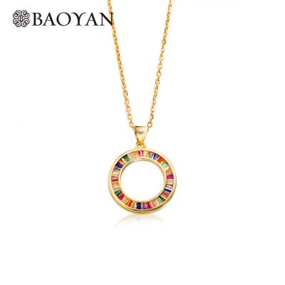 China BAOYAN Fashionable Rainbow Hollow Round Crystal Pendant Necklace For Women Gold Plated Stainless Steel Jewelry for sale