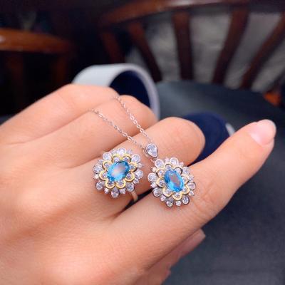 China Vintage Jewelry Luxury Imitation Sapphire Gemstone Jewelry 925 Silver Flower Women Jewelry Sets 2022 for sale