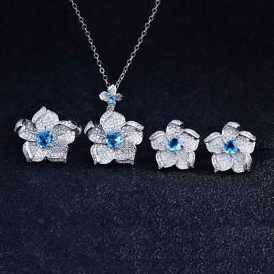 China Vintage Vintage Jewelry Set Flower Zirconia Luxury Micro Setting Jewelry 925 Sterling Silver Jewelry Sets for sale