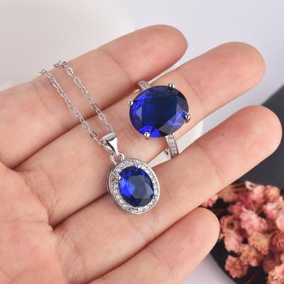 China Vintage Jewelry Luxury Imitation Sapphire Jewelry 925 2022 Silver Oval Geometric Jewelry Sets for sale