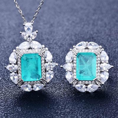 China 2022 Geometric Imitation Paraiba Tourmaline Vintage Jewelry Sets Silver Luxury Geometric Jewelry Sets for sale