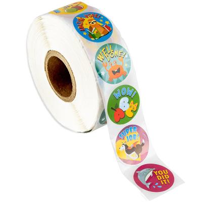 China Waterproof 500 Pcs Roll Up Reward Encouragement 8 Design Patterns Labels Kids Cute Animal Inspired Stickers for sale