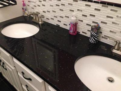 China Black Quartz Stone Sparkle Quartz Countertops / Prefabricated Vanity Tops for sale