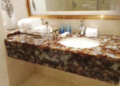 China Brown Bath Jade Stone Countertops Supplier With Single Basin , Honed Stone Countertops for sale