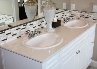 China Luxury Square Artificial Marble Vanity Countertops Double Baisn Flat Edge / Eased Edge for sale