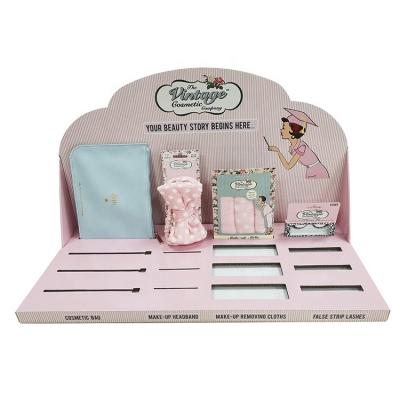 China Makeup Tools Display Customized Pink Point Of Sale Cardboard Counter Display Stand For Cosmetic Retail Store for sale