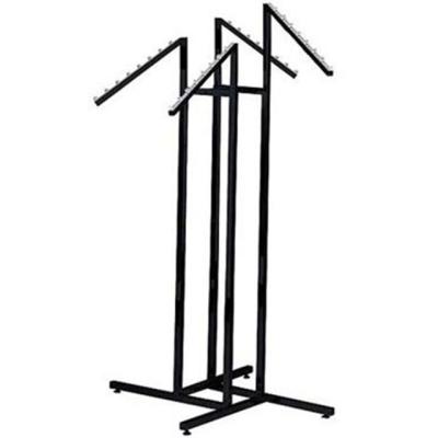 China Portable 4-Way Customized Metal Black 4-Way Clothing Display Rack With Slant Arms for sale