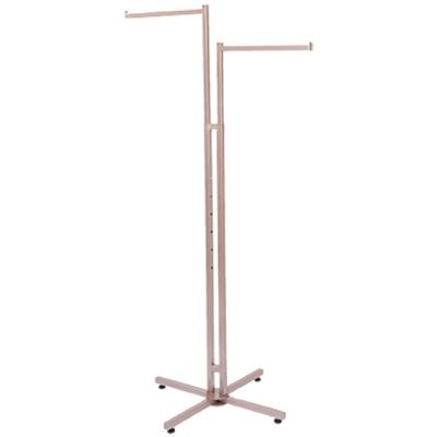 China Customized Two Way Metal Rose Gold Portable Two Way Clothing Display Rack With Straight Arms for sale