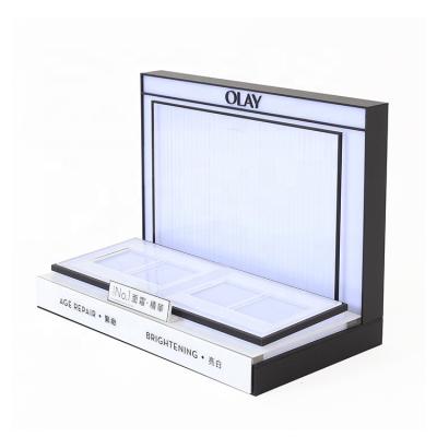 China Floorstanding Cosmetic Display Rack Pedestal Counter For Beauty Products With LED Light Logo for sale