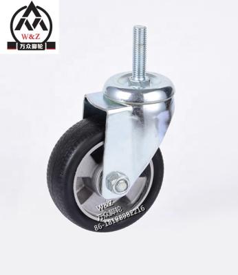 China 5 Inch Swivel Caster Rubber Wheel Flat Free Aluminum Core Screw Thread/Medium Michelin Aluminum Core Rubber Wheel/Best Rubber Casters for sale