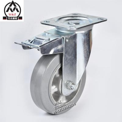 China 6 Inch Platform Swivel Caster Flat Freewheel With Double Cutoff / European Style Aluminum Core Rubber Wheel / 150 Mm Solid Rubber Casters for sale